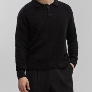 Mode of One Mens Long Sleeve Polo Sweater in Deep Black Size M